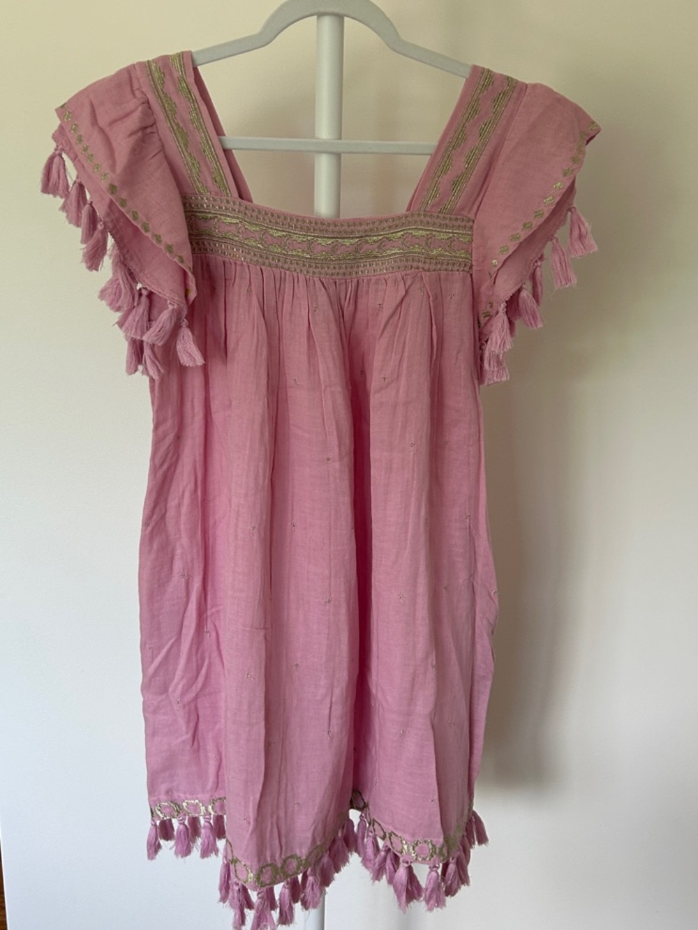 Pink Tassel Trim Boho Dress